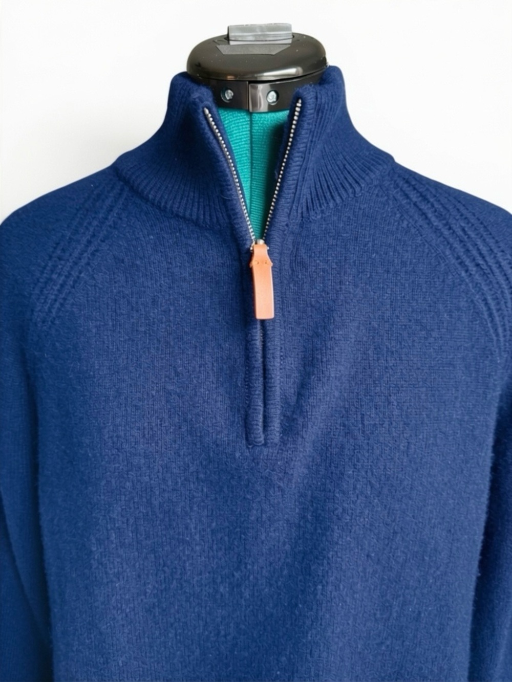 Banana Republic Navy Half-Zip Sweater with Tan Pull - Picture 5 of 6